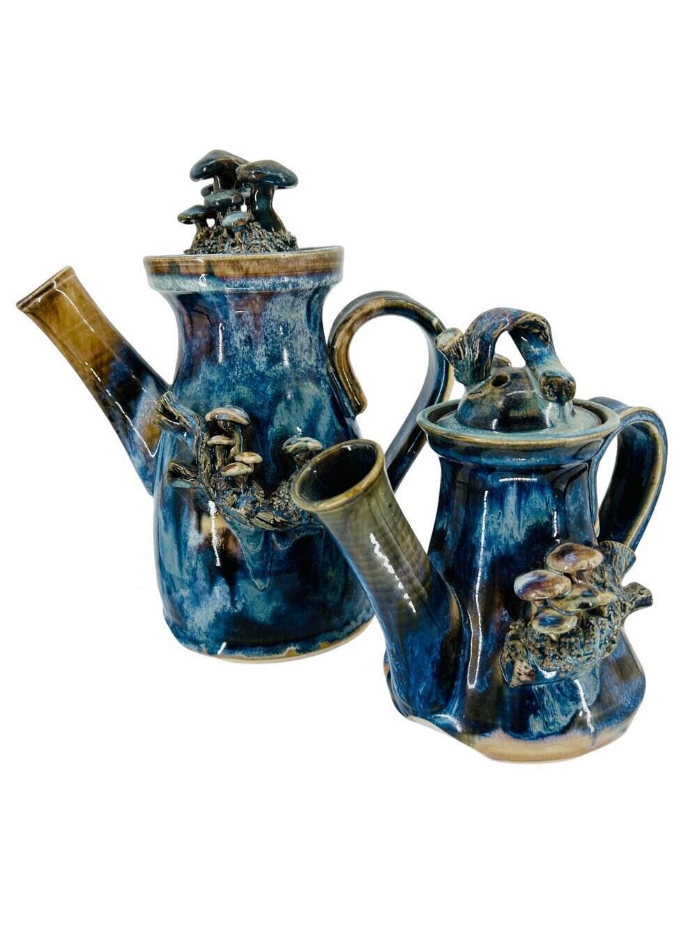 Vintage Y2K Steve Beacham Blue Glazed Mushroom Teapot Set